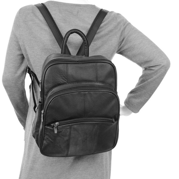 Women's Cow Leather Black Zip Around Backpack - Picture 3 of 4